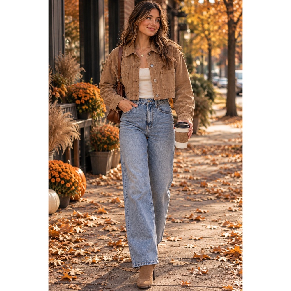 M Camel Brown Corduroy Shacket Cropped 100% Cotton Western Y2K